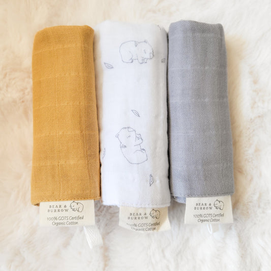 Organic Cotton Wash Cloth Set of 3 - Wombat