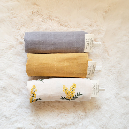 Organic Cotton Wash Cloth Set of 3 - Wattle